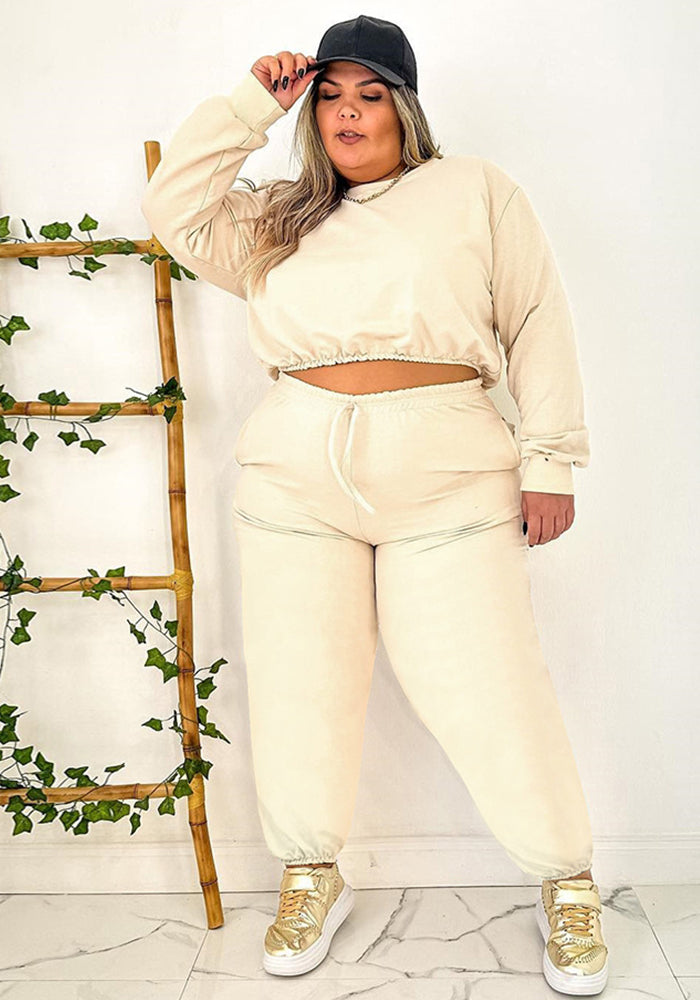 BamBam Plus Size Women Solid Hoodies and Pant Sport Casual Two-Piece Set - BamBam