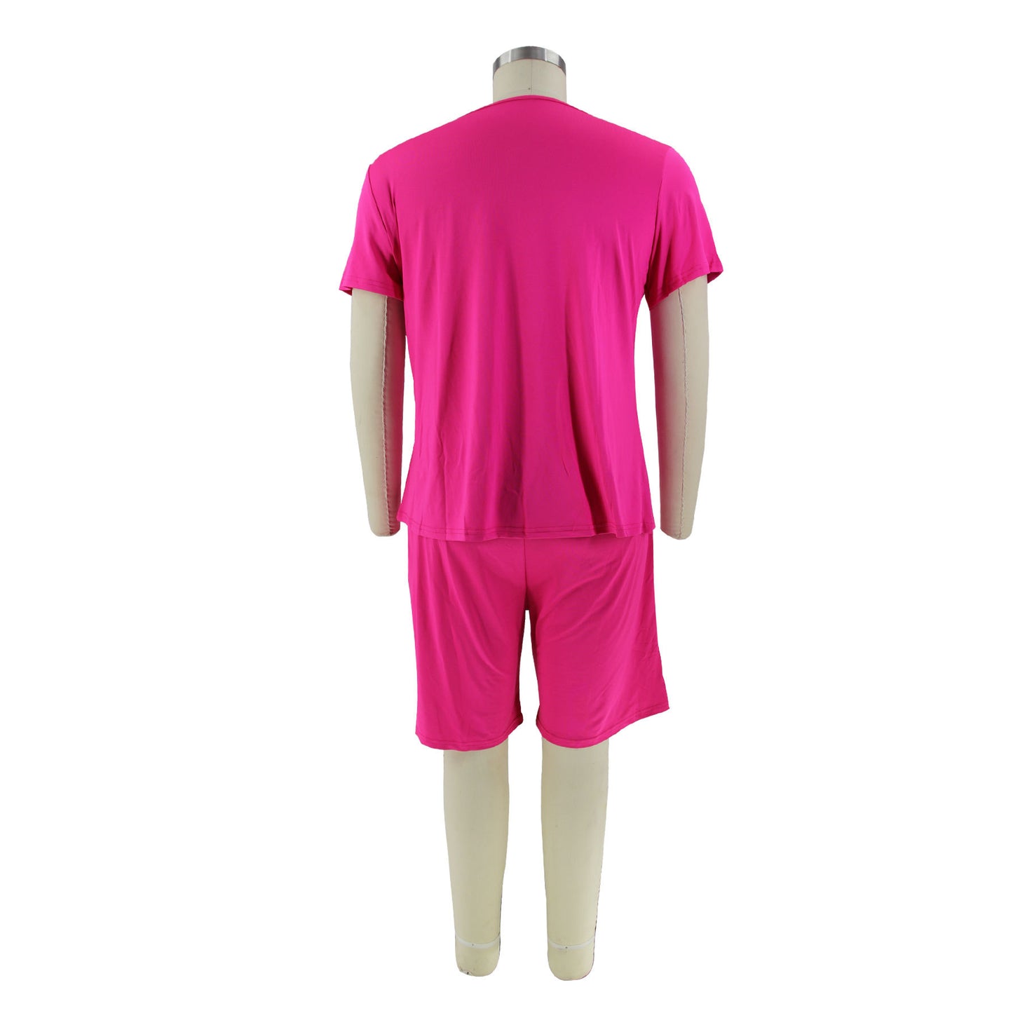 BamBam Plus Size Women's Casual Solid Round Neck Short Sleeve T-Shirt Shorts Two Piece Set - BamBam