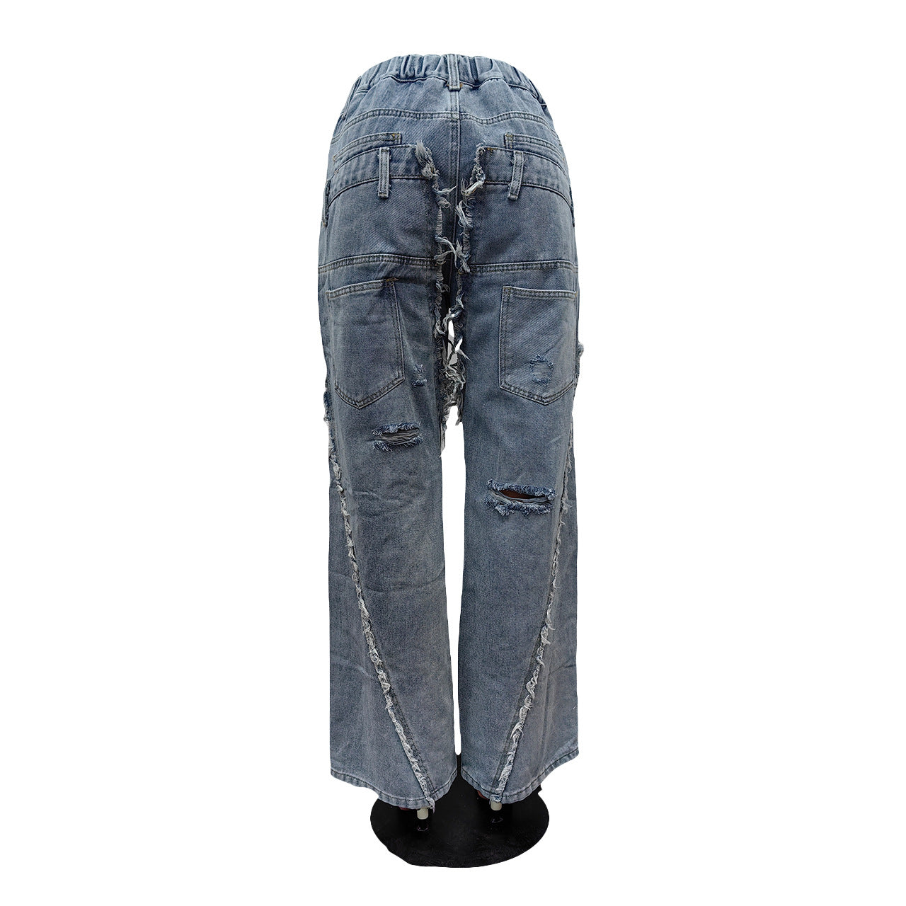 BamBam Women Ripped Casual Denim Straight Pants - BamBam