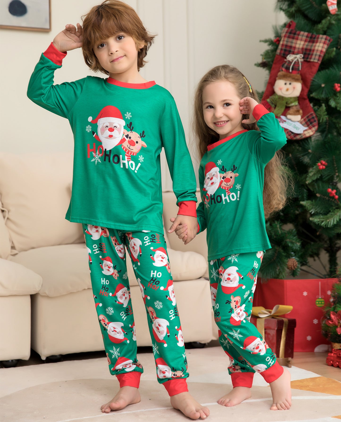 BamBam Christmas Family Wear Santa Print Printed Home Clothes Pajama Two-piece Set - BamBam