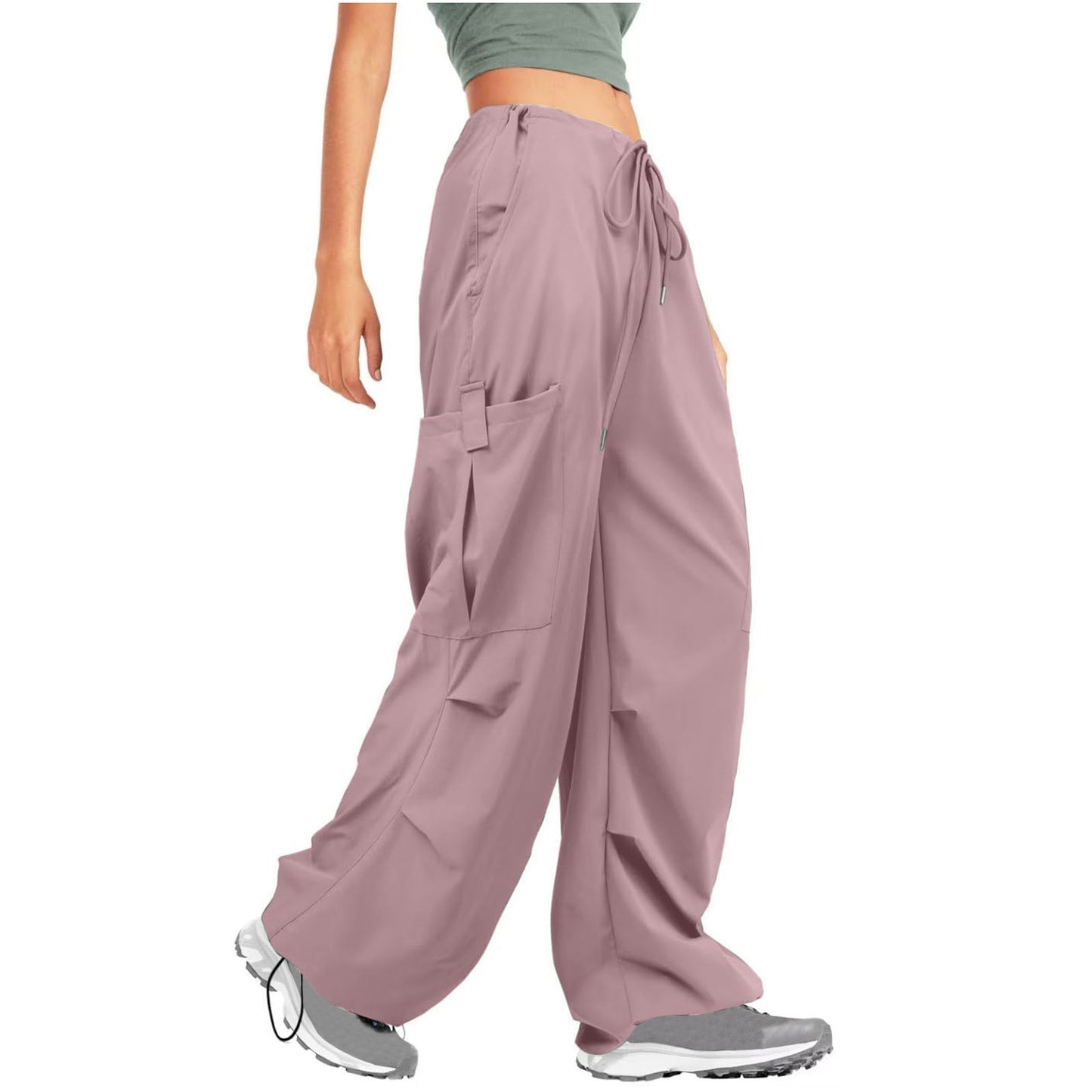 BamBam Women Solid Drawstring Casual Loose Athletic Cargo Pants - BamBam