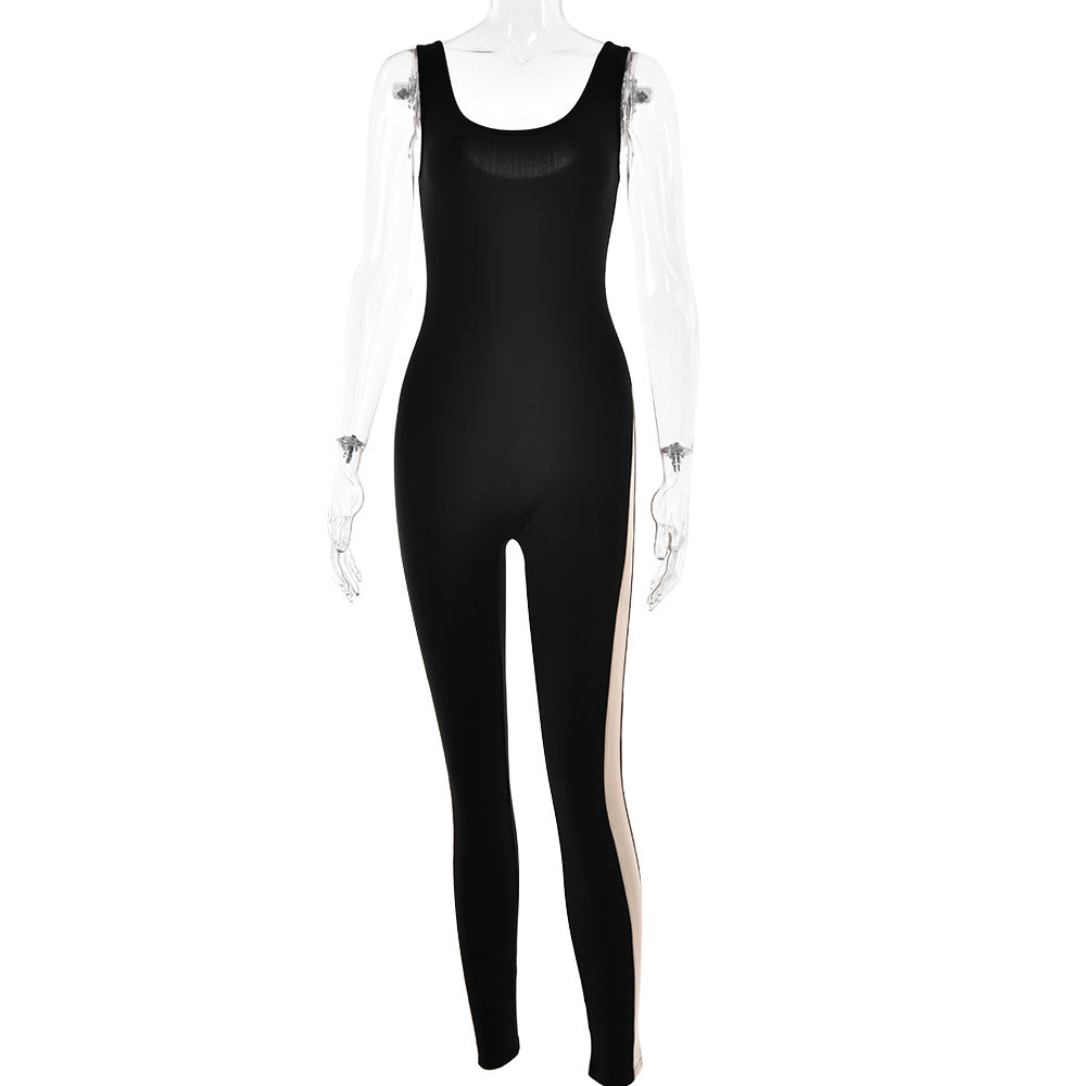 BamBam Shapewear Sexy Style Patchwork Low Back Slim Fitted Sports Jumpsuit - BamBam Clothing