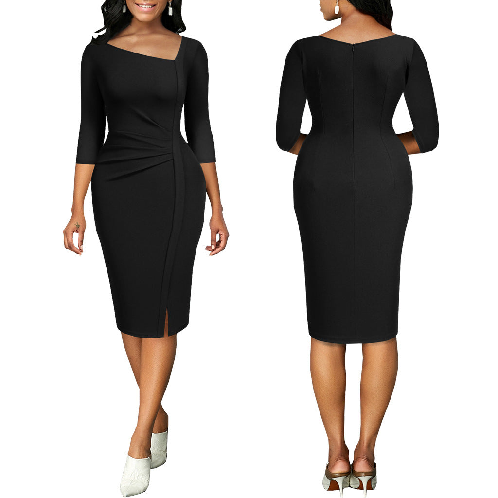 BamBam Sexy solid color l-neck women's dress - BamBam