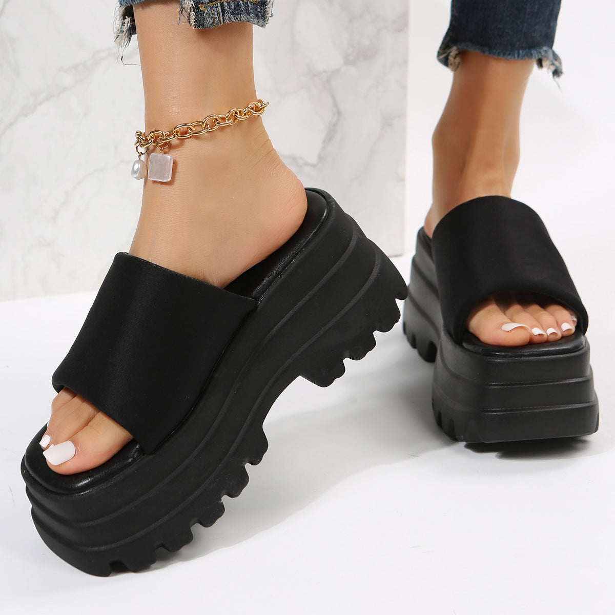 BamBam Summer Style Open Toe Wedge Sandals And Slippers Women's Platform Bottom Sandals Thick Bottom Slippers Outdoor - BamBam