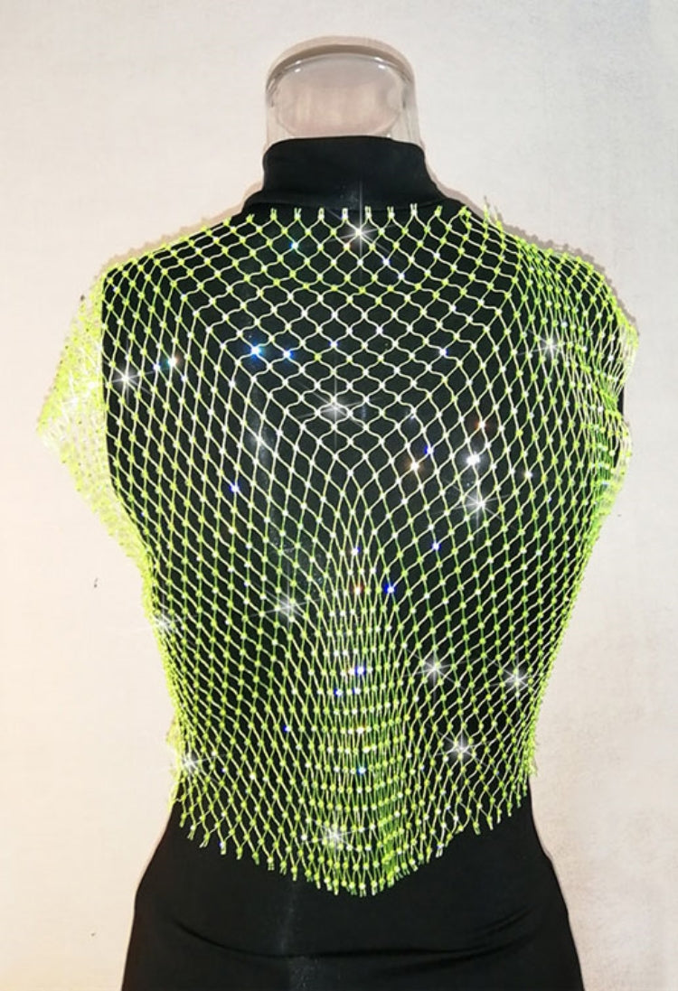 BamBam Summer Sexy Fishnet Beaded Club Crop Top - BamBam