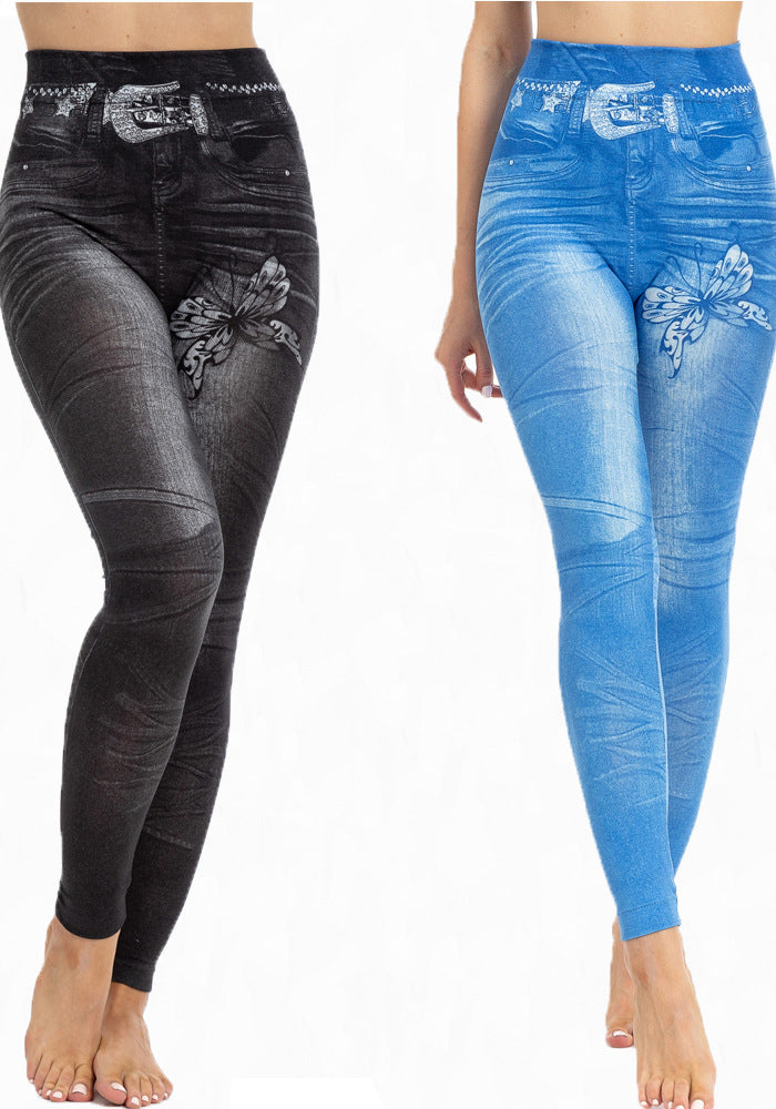 Women Belt Printed Butterfly Legging