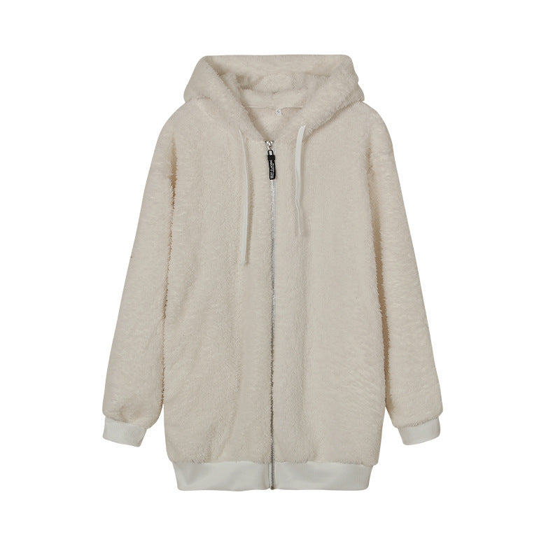 BamBam Autumn And Winter Loose Fleece Zipper Hooded Jacket - BamBam