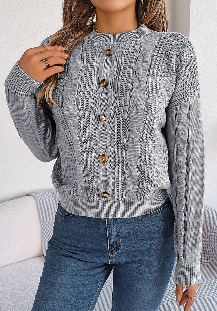 Women Casual Solid Button Long Sleeve Sweater