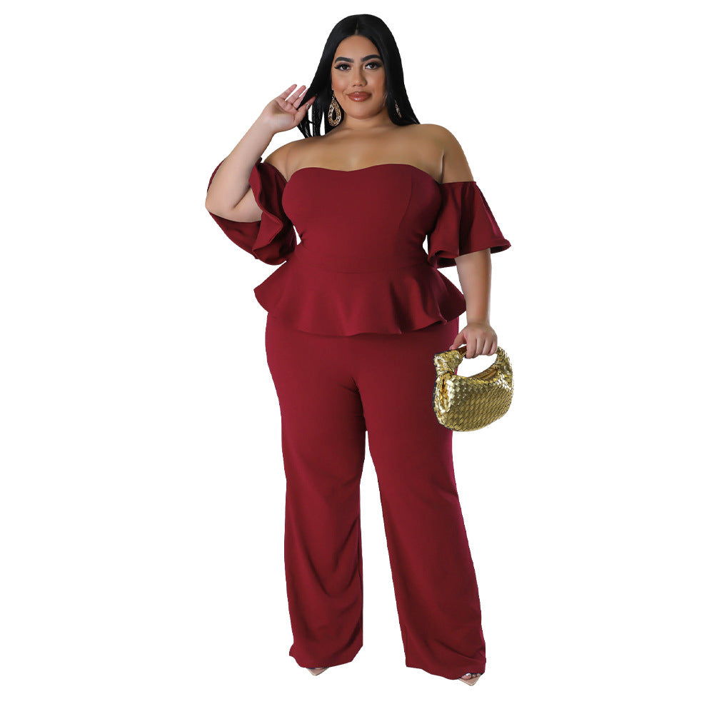 BamBam Women'S Sexy Off-Shoulder Short-Sleeve Wide-Leg Jumpsuit - BamBam Clothing