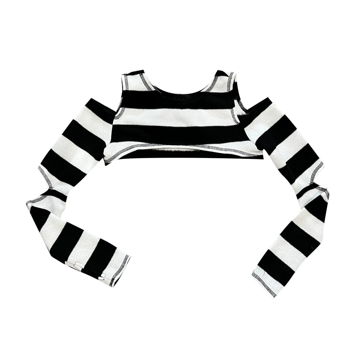BamBam Women Black & White Striped Long Sleeve Crop Top - BamBam