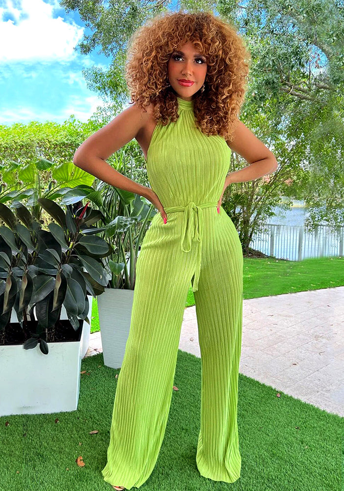 Women Sexy Pleated Sleeveless Jumpsuit