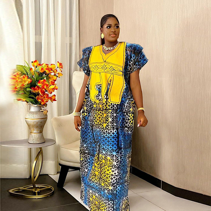 BamBam African Plus Size Women Printed Embroidered Embroidered Dress - BamBam