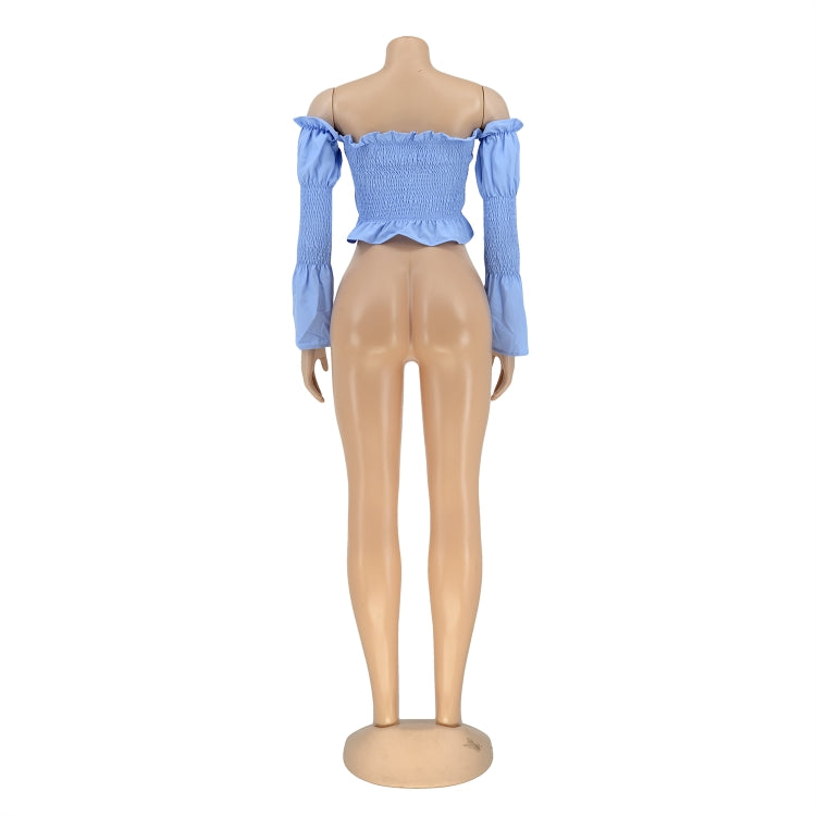 BamBam Autumn Blue Strapless Ruffles Long Sleeve Crop Top - BamBam