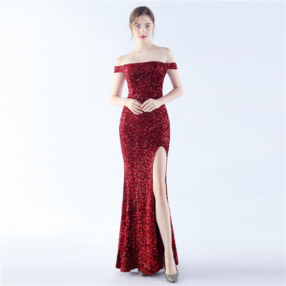 BamBam Women Sequins Formal Party Off Shoulder Evening Dress - BamBam Clothing