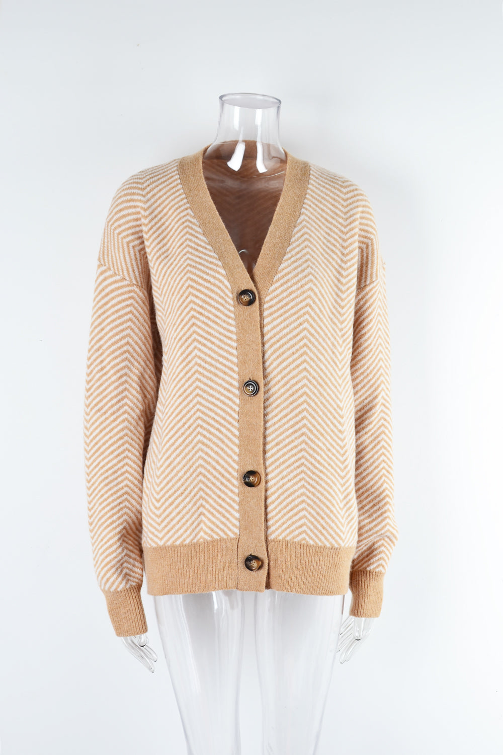 BamBam Autumn And Winter Women's Cardigan Sweater Color Matching Button Knitting Shirt Top V-Neck Coat - BamBam