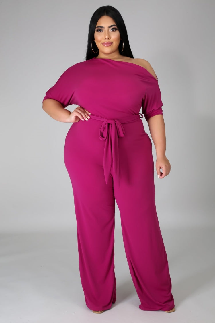 Summer Plus Size Pink Slash Shoulder Formal Jumpsuit