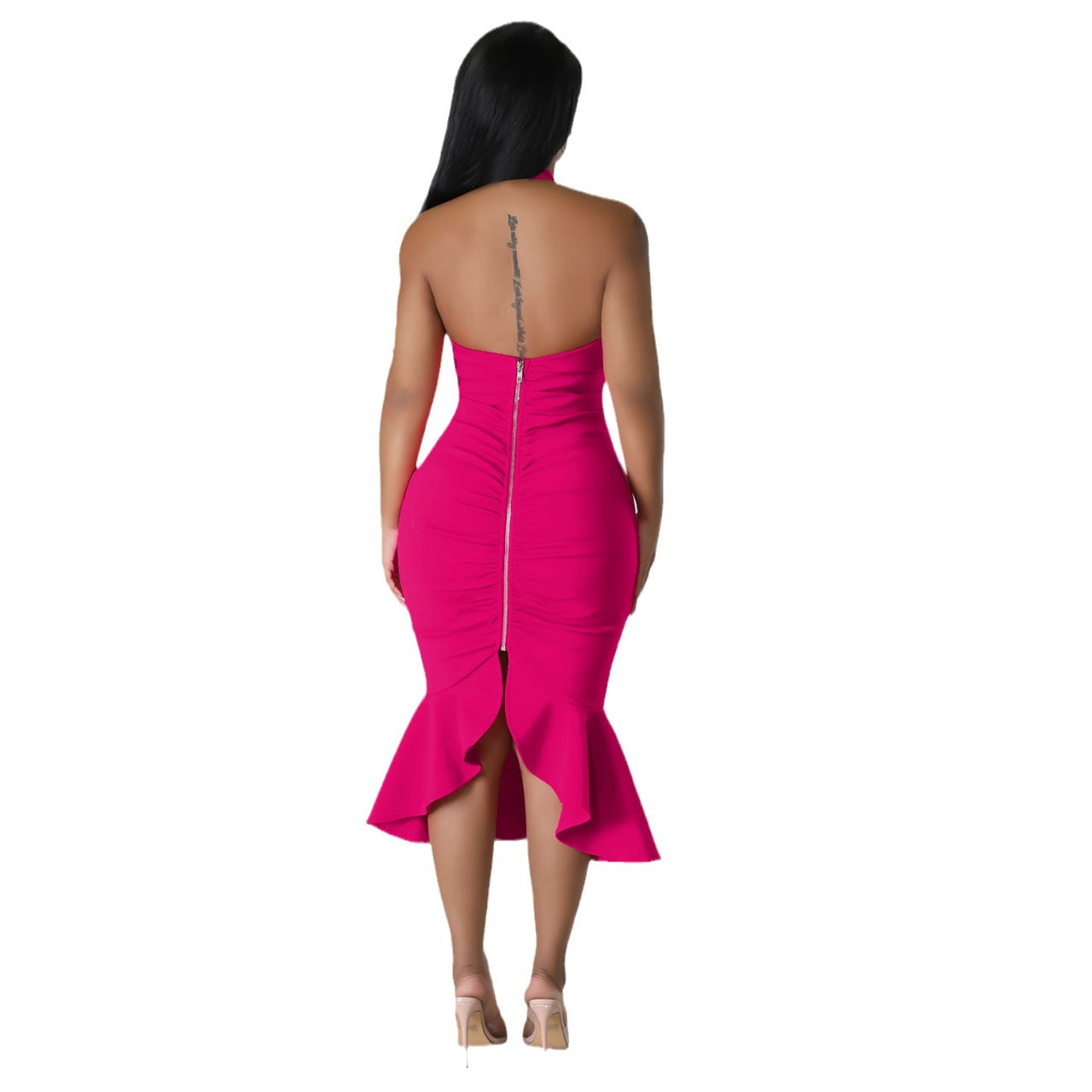 BamBam Ladies Fashion Sexy Slim Low Back Sleeveless Solid Color Dress - BamBam Clothing