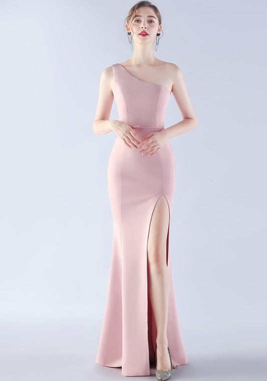 Women Elegant Satin Slit Formal Party Evening Dress