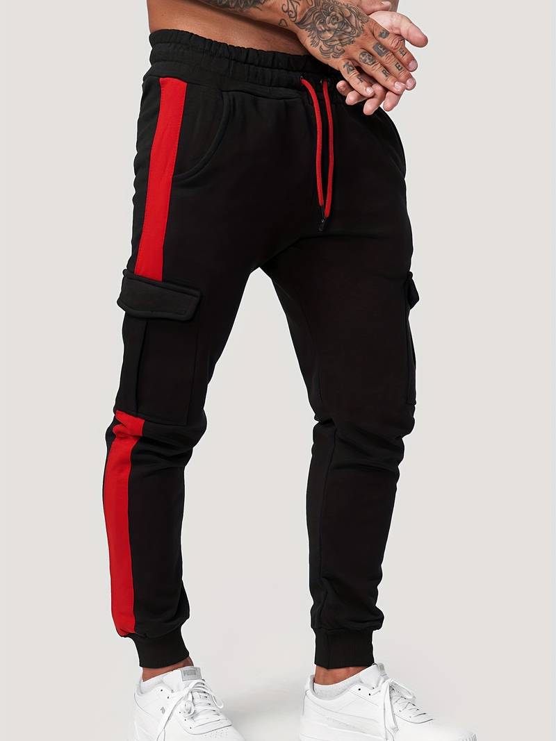 BamBam Men's Sports Casual Pocket Fleece Color Blocked Sweatpants - BamBam