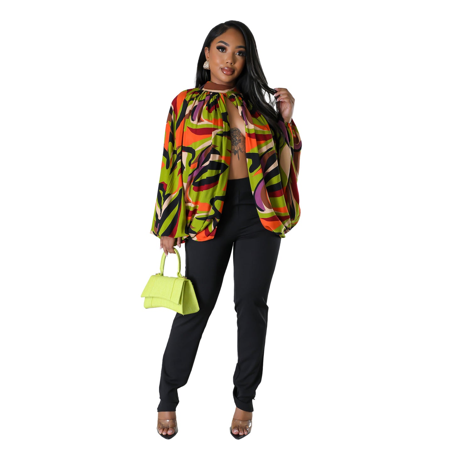 BamBam Women Buttoned Printed Bat Sleeves Shirt - BamBam