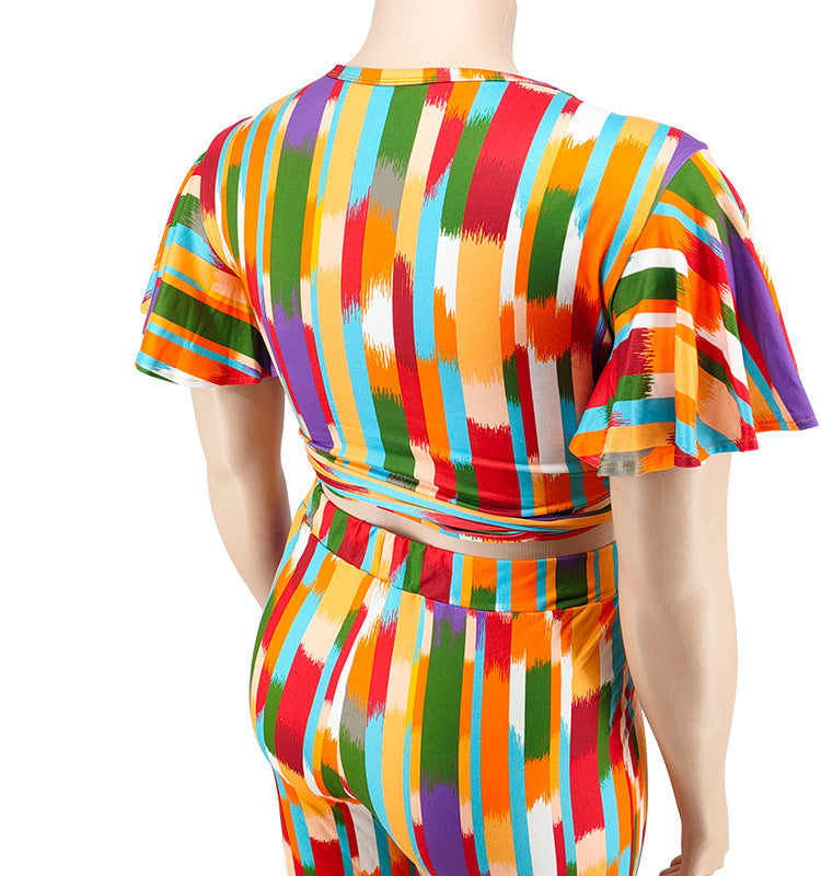 BamBam Plus Size Women's Spring Short Sleeve Top and Pants Set - BamBam Clothing