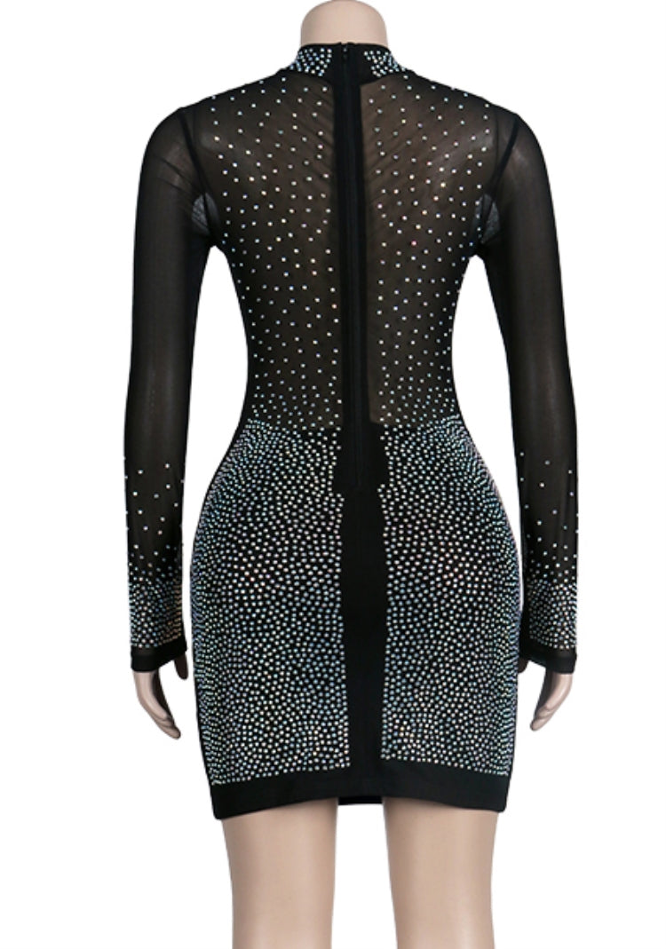 BamBam Fall Sexy Beaded Long Sleeve See Through Mini Club Dress - BamBam Clothing Clothing