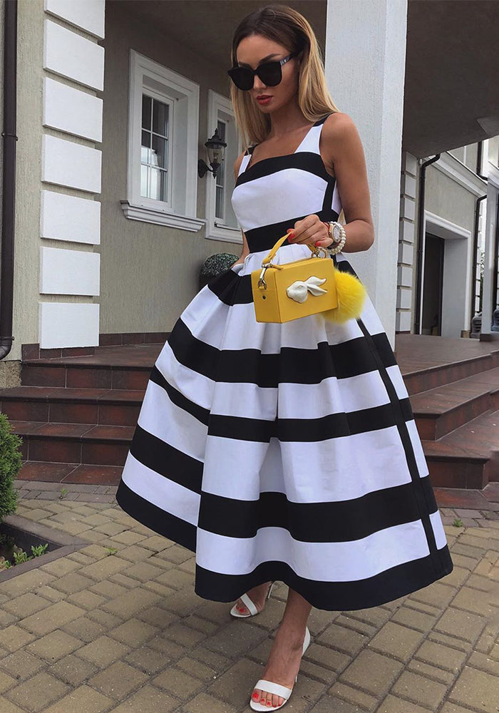 Women Suspender Striped Summer Dress