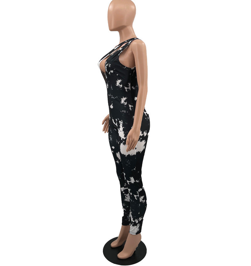 BamBam Women's Fashion Casual Beveled Paint Print Sexy Jumpsuit - BamBam Clothing