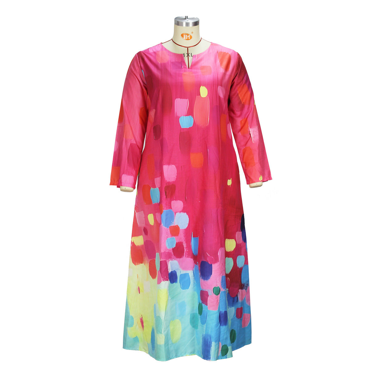 BamBam Women's Spring And Autumn Printed Fashion Chic V-Neck Loose Long-Sleeved Dress - BamBam