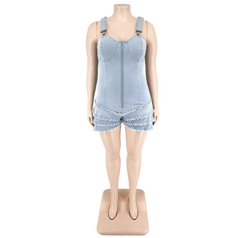 BamBam Plus Size Women's Fall Sexy Strapless Wash Denim Jumpsuit - BamBam Clothing