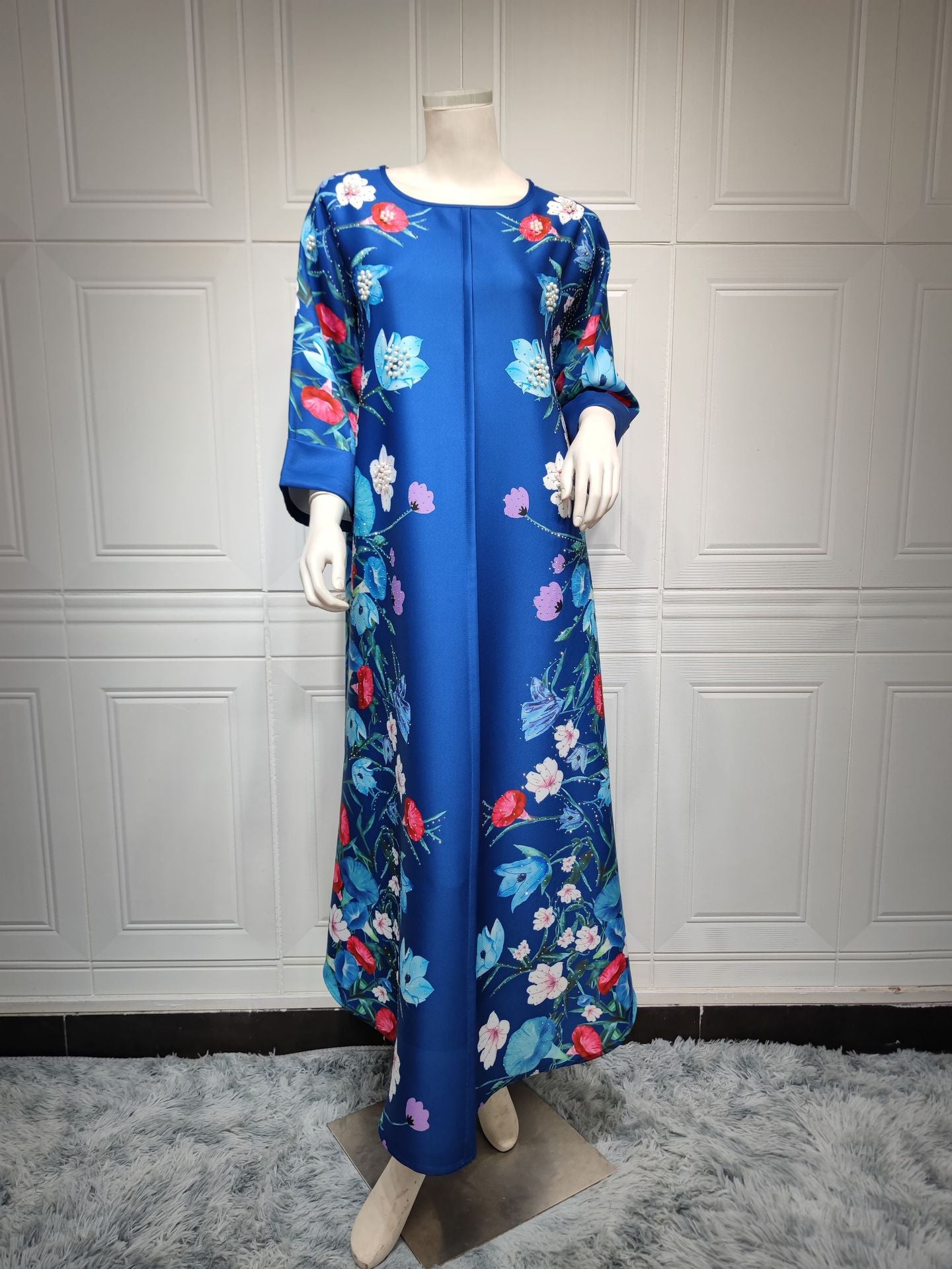 BamBam Muslim Robe Fashion Luxury Diamond Positioning Print Arabian Ladies Dress - BamBam