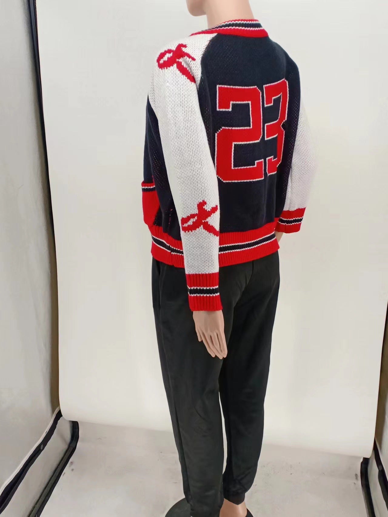 BamBam Knitting Baseball Uniform Single Pocket Letter Zipper Autumn And Winter Loose Casual Jacket - BamBam