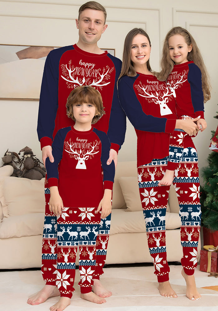 Christmas Colorblock Elk Family Pajama Two-Piece Set