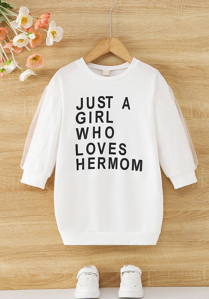 Girl Autumn Lace Sleeve Long Sleeve White Letter Print T-Shirt