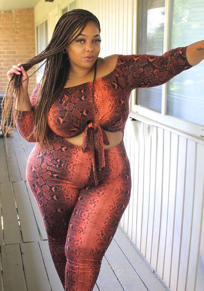 Plus Size Sexy Snake Print Tied knote Cutout Off Shoulder Jumpsuit