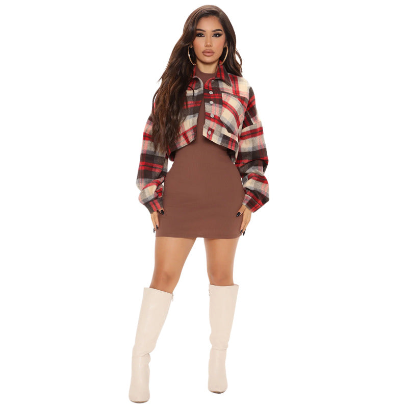 BamBam Women's Fashion Plaid Flannel Button Open Waist Jacket - BamBam