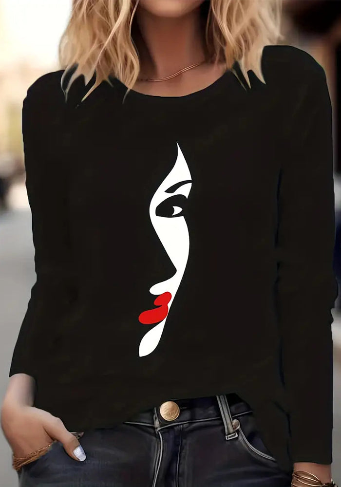 Printed Round Neck Long Sleeve T-Shirt