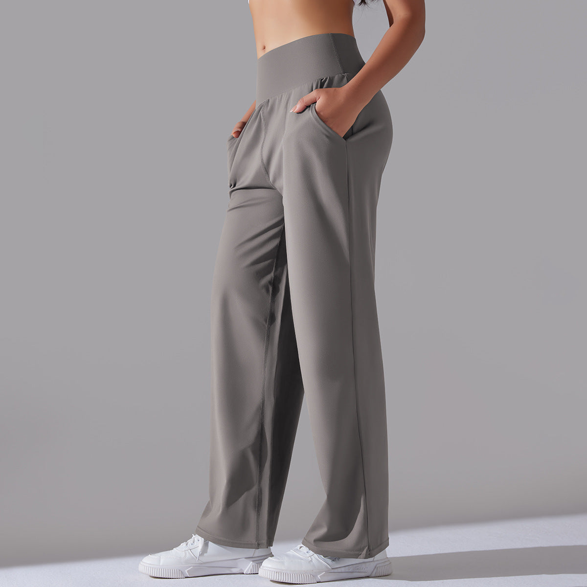 BamBam Women Sports Casual Loose Yoga Pants Pocket High Waist Wide Leg Pants - BamBam