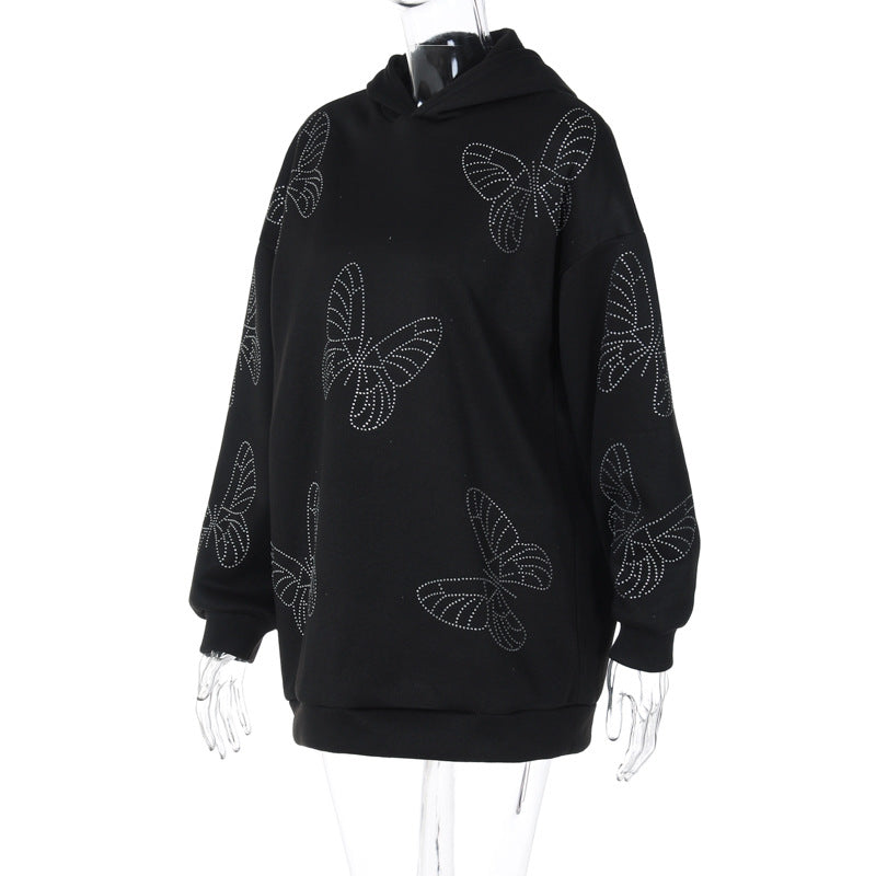 BamBam Women Autumn and Winter Butterfly Beaded Casual Loose Hoodies - BamBam