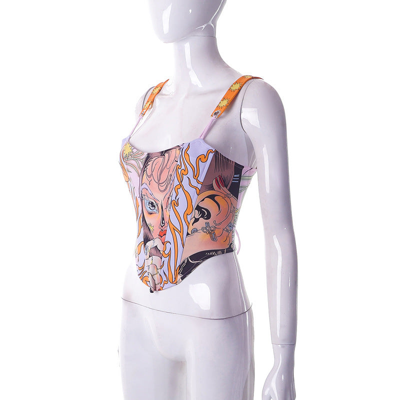 BamBam Women Summer Printed Waist Camisole Top - BamBam