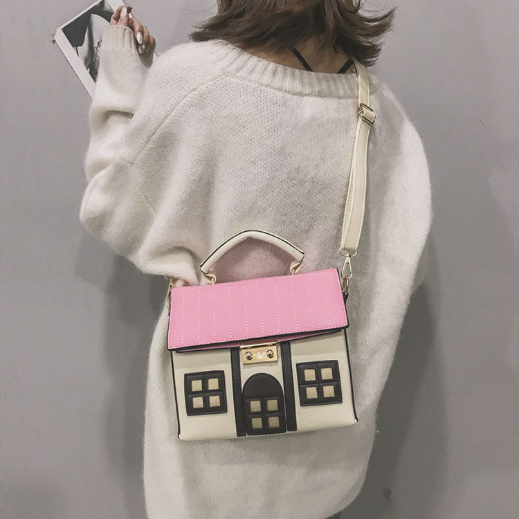 BamBam Women Contrasting Color Small House Messenger Bag Handbag - BamBam