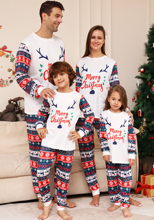 Christmas Family Wear Snowman Flower Fawn Letter Printed Home Clothes Pajama Two-piece Set