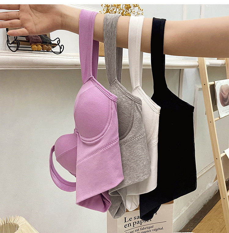 BamBam Solid Color Cotton 3D Fixed Cup Chest Pad Wrapped Chest Tank Top Ladies Sexy Sports Outdoor Wear Basic Bra Underwear - BamBam