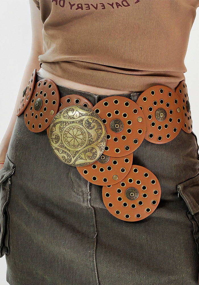 Retro Denim Western Style Belt Round Hollow Belt