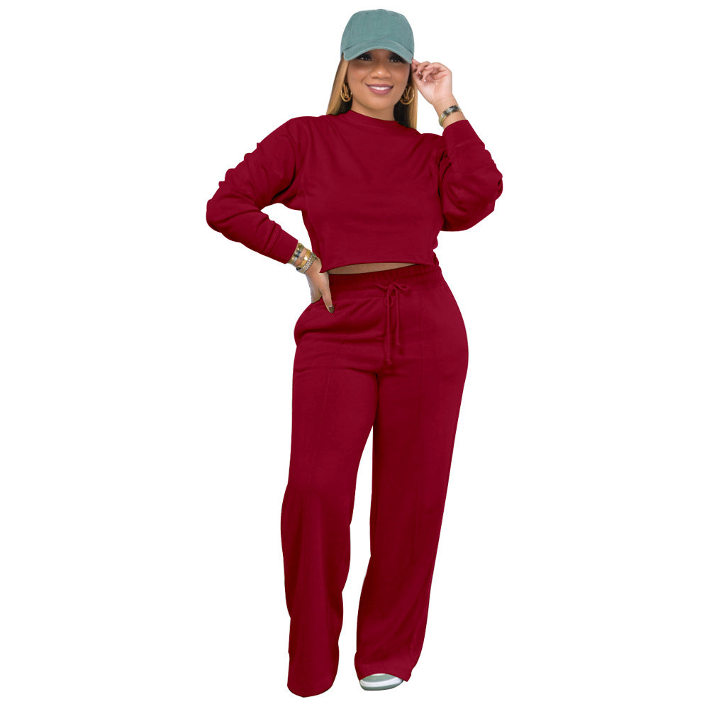 BamBam Solid Color Long Sleeve Pocket Straight Pants 2 Piece Set - BamBam