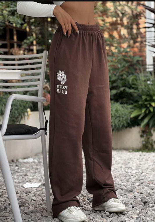 Unisex Autumn And Winter Wolf Head Sweatpants Long Wide Leg Fitness Casual Street Style American Retro Trend Trousers