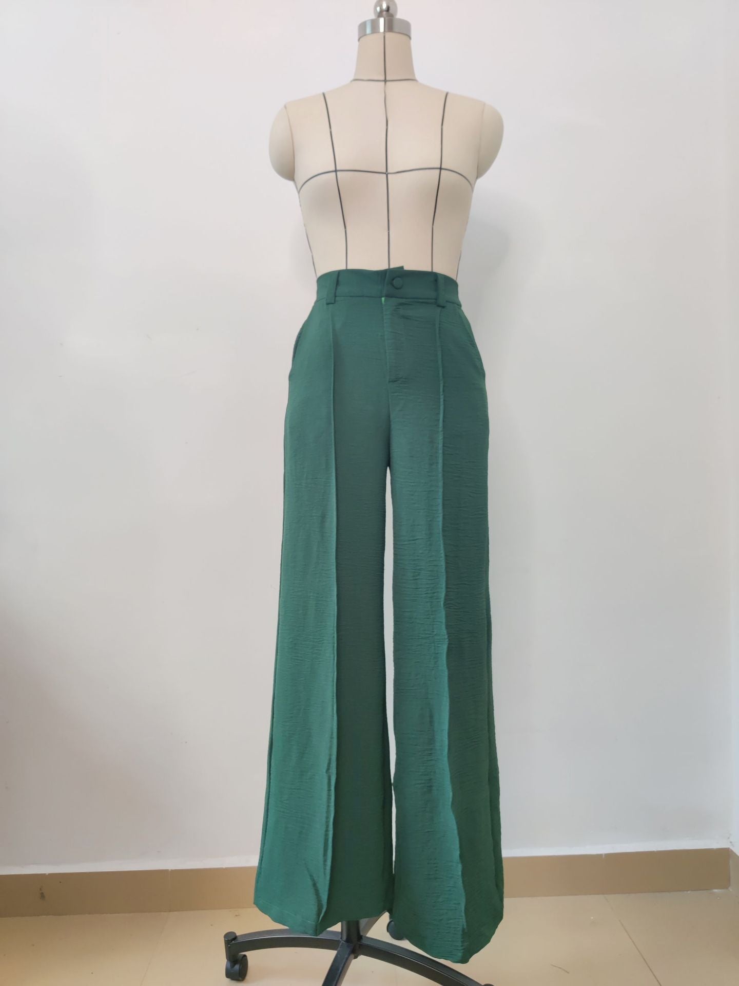 BamBam Women Casual Thin Solid Loose Pleated Wide Leg Pants - BamBam