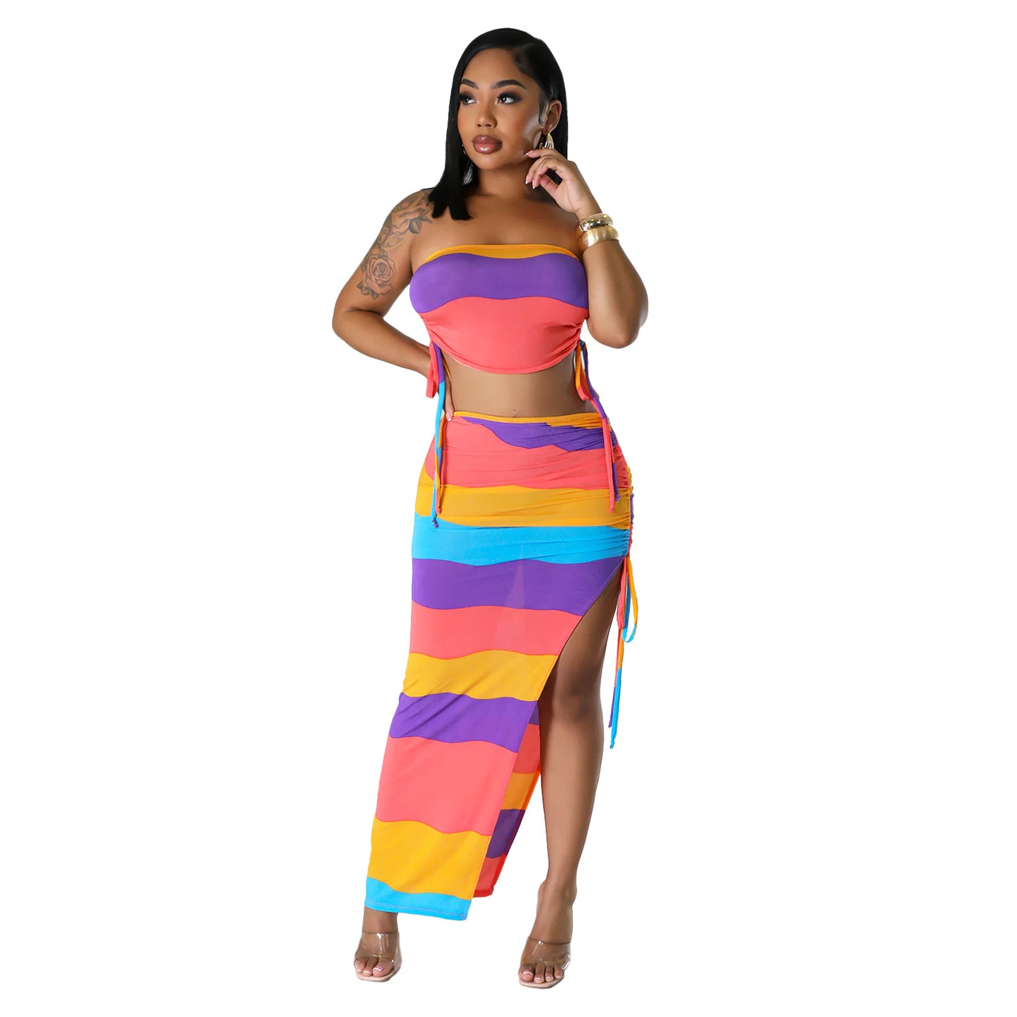 BamBam Summer Women Sexy Lace-Up Pleated Two-Piece Set - BamBam
