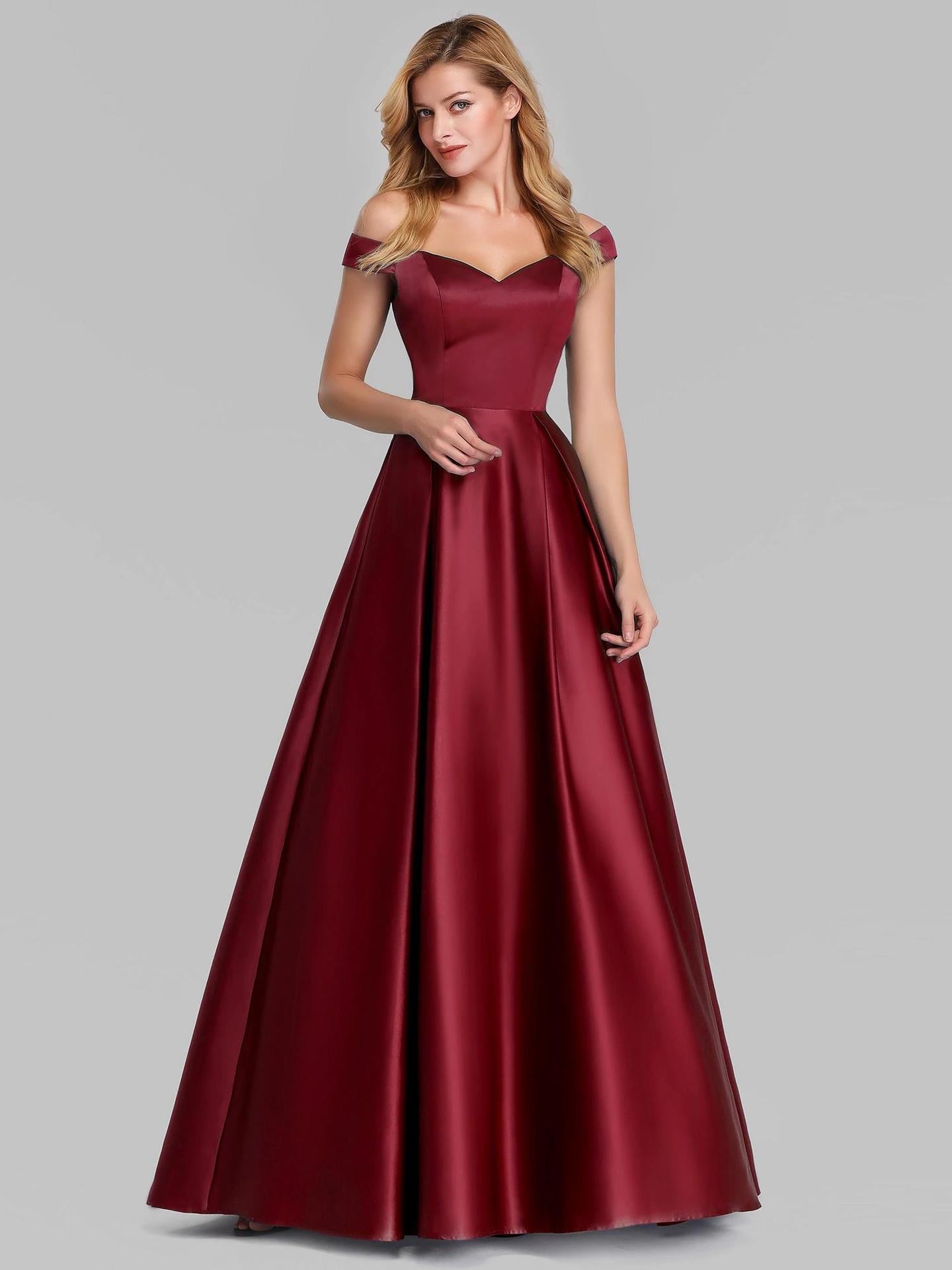 BamBam Women'S Off Shoulder V-Neck Solid Color Retro Long Evening Dress - BamBam Clothing