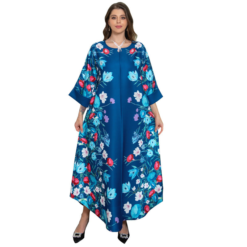 BamBam Muslim Robe Fashion Luxury Diamond Positioning Print Arabian Ladies Dress - BamBam